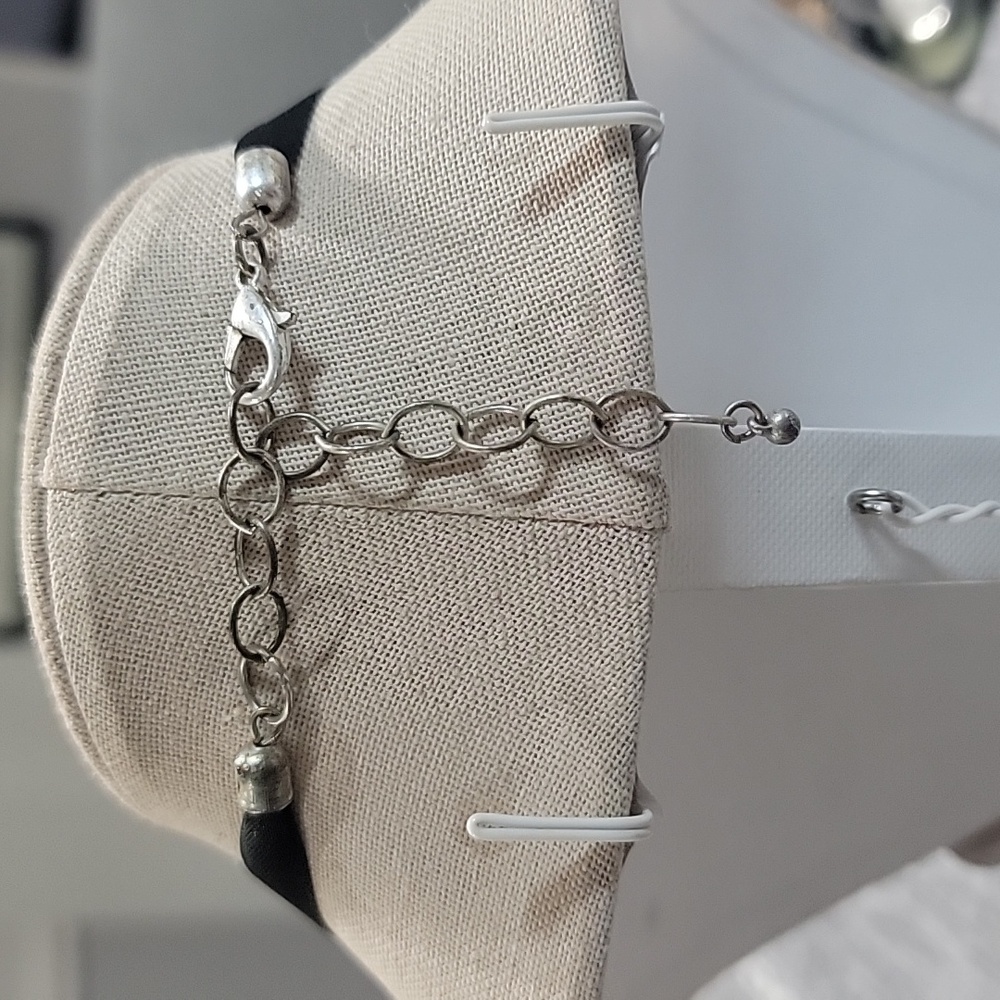 Elegant Silver Necklace with Black Ribbon - Picture 2 of 3